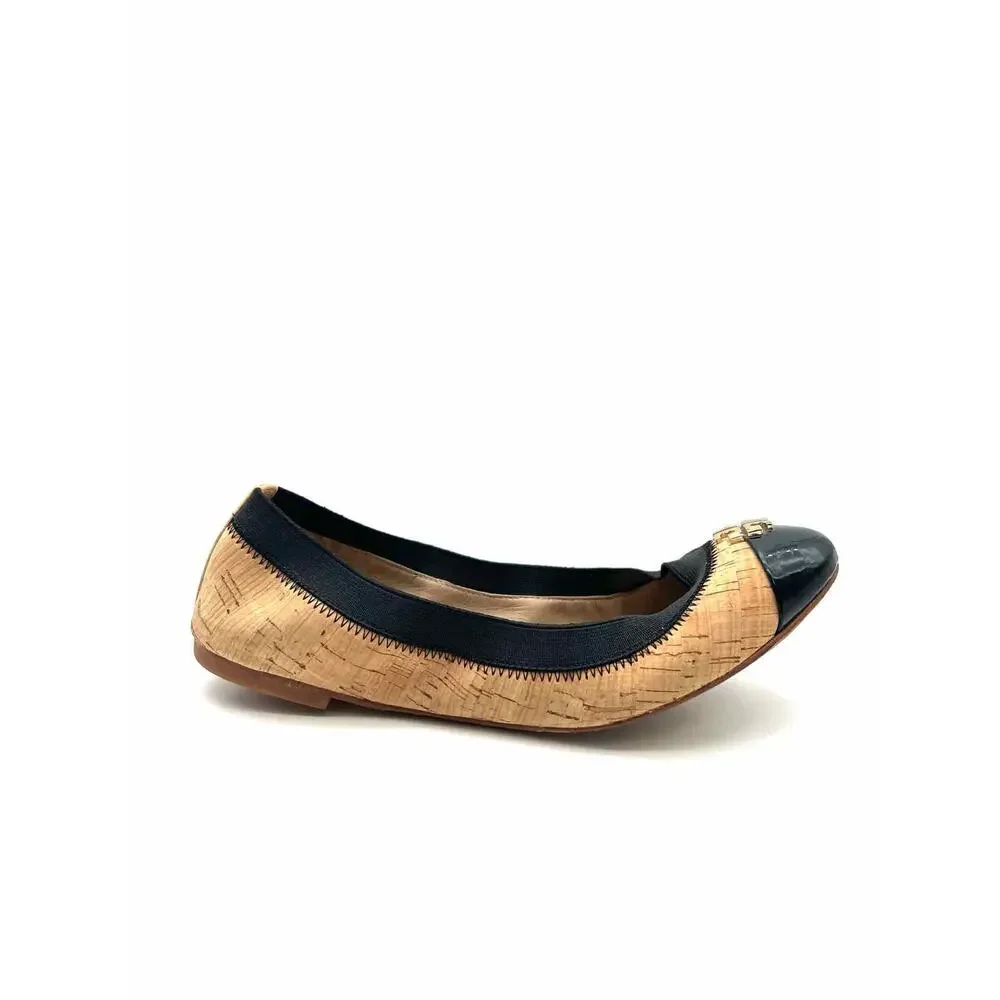 Tory Burch Size 6 Brown/Black Trim Cork Designer Flats